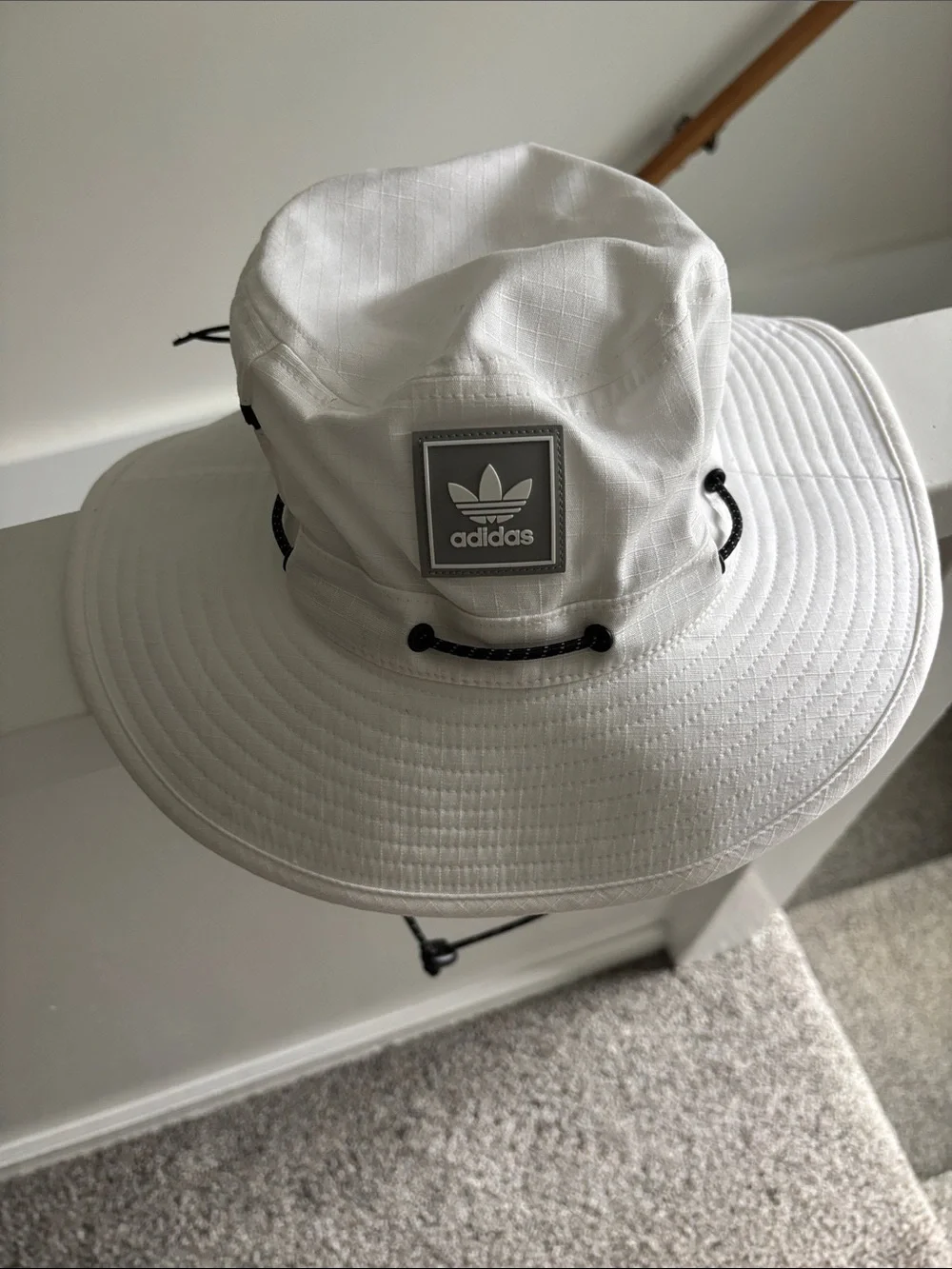 adidas White Wide-Brim Bucket Hat with Logo Patch